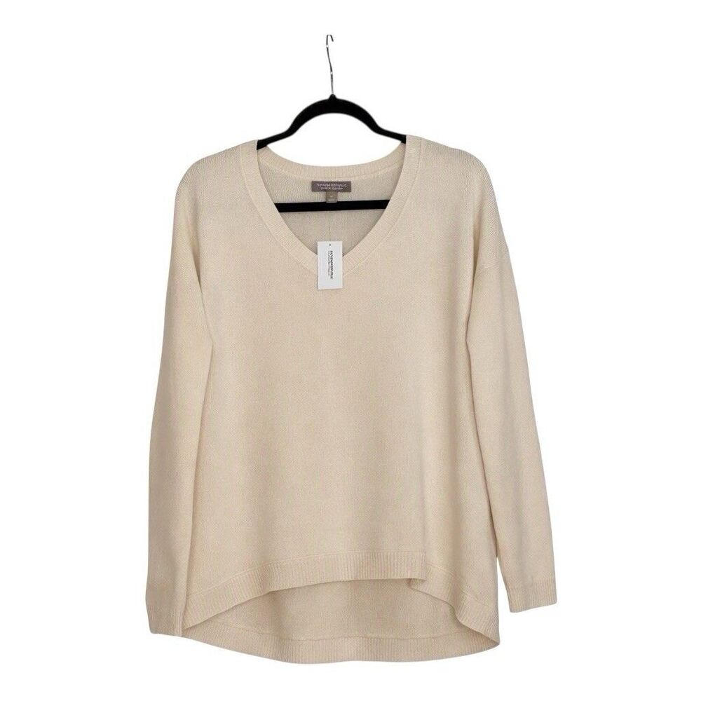 NWT Banana Republic Touch Of Cashmere Sweater Cream Off-White V-Neck Womens M